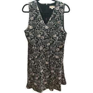 LOFT Black and Gray Floral Knit Dress